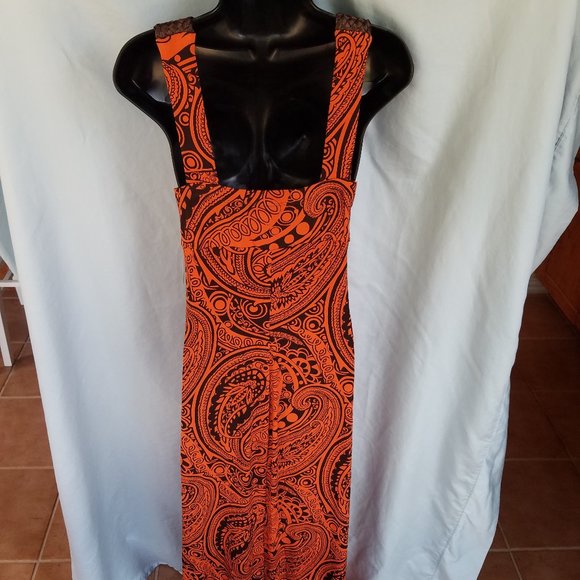 NWT Bisou Bisou Size 14 Orange Brown Sleeveless Full Length Dress - Picture 6 of 8